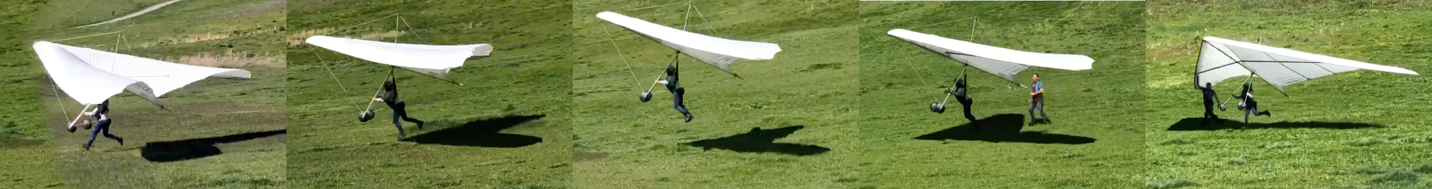 Sequence showing a hang glider launch across the training hill
